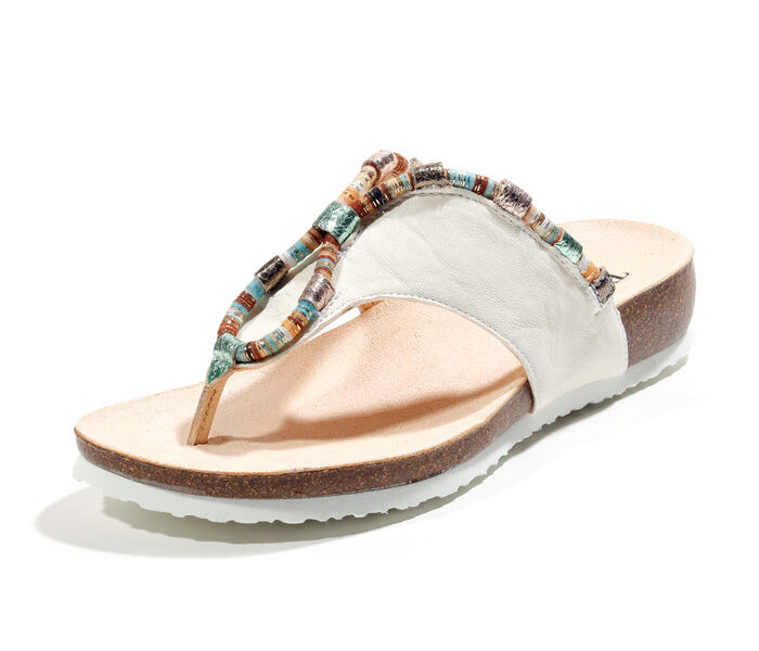 think zehengreifer beige julia ivoy/kombi 211-1000 fussbett: lederbezogene nicht wechselbare kork-latex-bettung (pflanzlich gegerbt) kalbsleder pflanzlich  gegerbt - nicht gefärbt 15 mm keil-absatz trendige zehensteg-pantolette mit 60er retro-chic - let the sunshine in