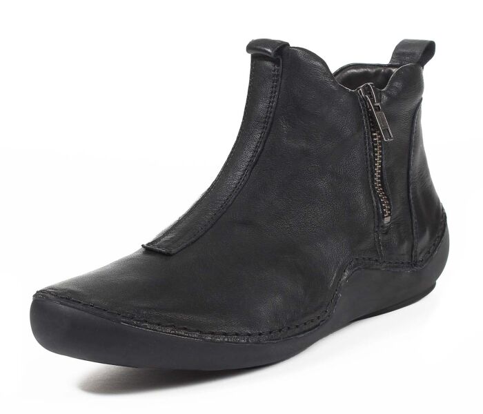 think booties schwarz kapsl schwarz 46-0000 fussbett: lederbezogene wechselbare kork-weichschaum-bettung mit besonders guter auftritt-dämpfung im ballenbereich (pflanzlich gegerbt) leder pflanzlich  gegerbt 10 mm absatz in der schalensohle pfiffig bequemer bootie mit 2 reissverschlüssen, innen zum schnellen einstieg, aussen als dekoratives element und zur weiten-regulierung