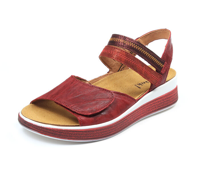 think sandaletten rot meggie cherry/kombi 370-5000 durch klett fixiertes, wechselbares geschäumtes pu-leder fußbett kalbsleder pflanzlich  gegerbt - farblich passend gefärbt 10 mm keilabsatz in der sohle prima problemlösende sandalette, breiter klettverschluss am ballenbereich, nahtfrei gearbeitet  und 2 einzeln verstellbare riemchen am rist für individuellen sitz