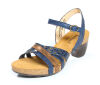think sandaletten blau traudi indigo/kombi 242-8000 nicht wechselbares kork-leder fussbett (pflanzlich gegerbt) kalbsleder pflanzlich  gegerbt - nicht gefärbt 30 mm absatz und 15 mm eingearbeitetes plateau schön, aber bei einem ausgeprägtem ballen eher nicht zu empfehlen, da die riemchen zu wenig abdecken. klettverschluss am knöchelriemenchen