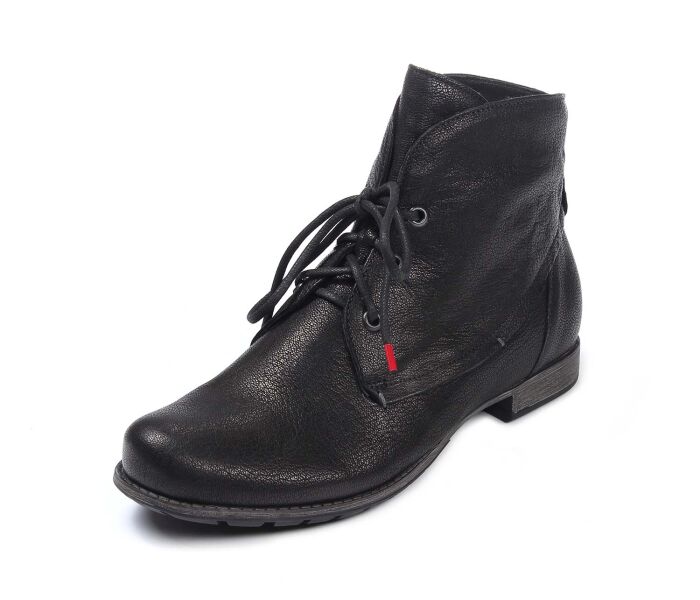 think booties schwarz denk schwarz 405-0000 lederbezogene kork-latex-bettung - vegetabil gegerbt lederfutter - vegetabil gegerbt 10 mm absatz das warten hat sich gelohnt. es gibt ihn wieder: beliebter schnür-bootie mit funktionsschnürung. passt, wackelt nicht und hat luft. schafthöhe ca. 12 cm