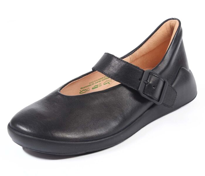 think ballerinas schwarz duene schwarz 592-0000 herausnehmbare komfort-bettung mit hoher d&auml;mpfung leder pflanzlich  gegerbt - nicht gef&auml;rbt 5 mm keil-absatz in der sohle sehr komfortabler riemchen-ballerinas mit dekorativer dornschnalle auf einem gummizug.