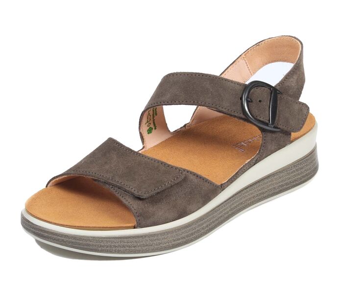 think sandaletten grau meggie graphite 251-2010 durch klett fixiertes, wechselbares geschäumtes pu-leder fußbett kalbsleder pflanzlich  gegerbt - farblich passend gefärbt 10 mm keilabsatz in der sohle attraktive sandalette mit 2 stabilen klettverschlüssen für sicheren halt. gute ballenabdeckung und tolles gehgefühl.