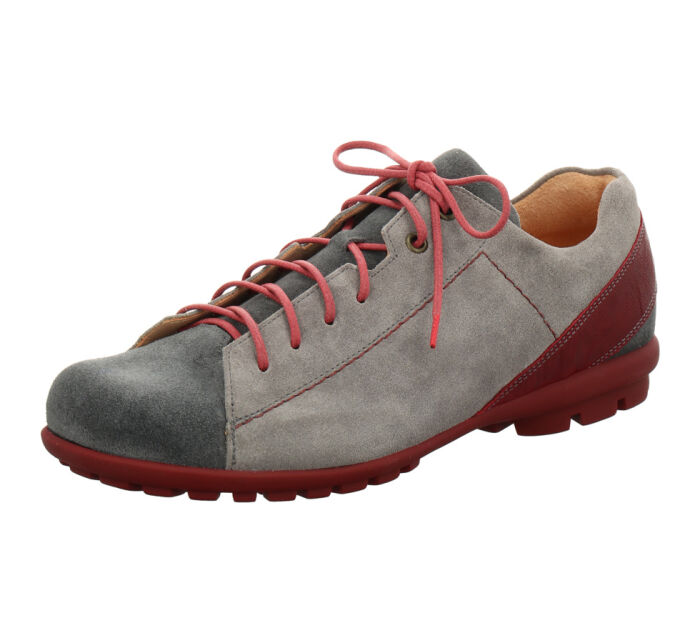 think schnürschuhe grau kong mouse/kombi 590-2000 fussbett: lederbezogene wechselbare kork-latex-bettung (pflanzlich gegerbt) kalbsleder pflanzlich  gegerbt - nicht gefärbt 5 mm absatz extravaganter neuer sneaker mit langer funktions-schnürung in unübersehbarer farbgebung