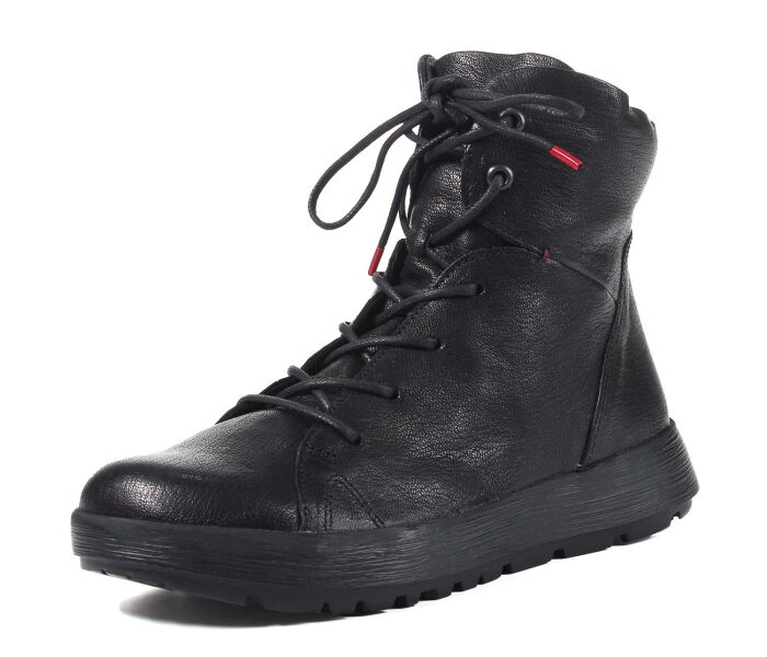 think boots schwarz comoda schwarz 638-0000 fussbett: schurwoll-bezogene wechselbare kork-latex-bettung (pflanzlich gegerbt) mit besonderer auftritt-dämpfung im ballenbereich mit schurwolle-futter 10 mm absatz in der keilsohle sehr comfortable boots mit gepolstertem schaftrand, extra weiter einstieg durch funktionsschnürung und seitlichen reissverschlussschafthöhe ca. 12 cm
