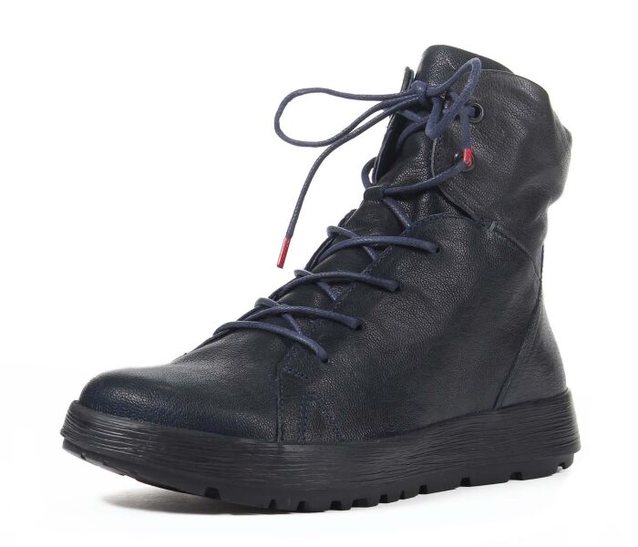 think boots blau comoda navy-kombi 638-8000 fussbett: schurwoll-bezogene wechselbare kork-latex-bettung (pflanzlich gegerbt) mit besonderer auftritt-d&auml;mpfung im ballenbereich mit schurwolle-futter 10 mm absatz in der keilsohle sehr comfortable boots mit gepolstertem schaftrand, extra weiter einstieg durch funktionsschn&uuml;rung und seitlichen reissverschlussschafth&ouml;he ca. 12 cm