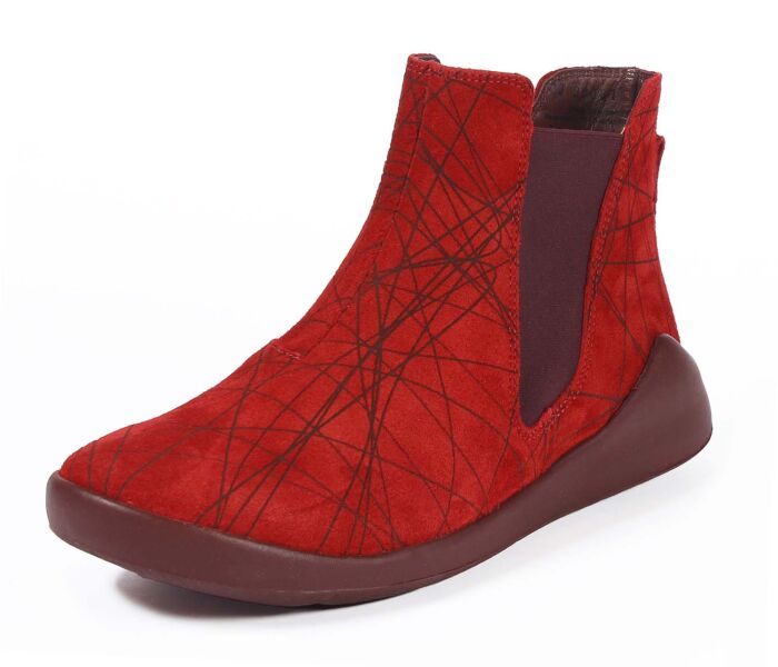 think booties rot duene fragola 611-5000 herausnehmbare komfort-bettung mit hoher dämpfung leder pflanzlich  gegerbt - nicht gefärbt 5 mm keil-absatz in der sohle sehr komfortabler, leichter bootie in modern halber höhe mit 2 gummizügen an den seiten und nahtfreie gearbeiteter ballenpartieschafthöhe ca. 11 cm