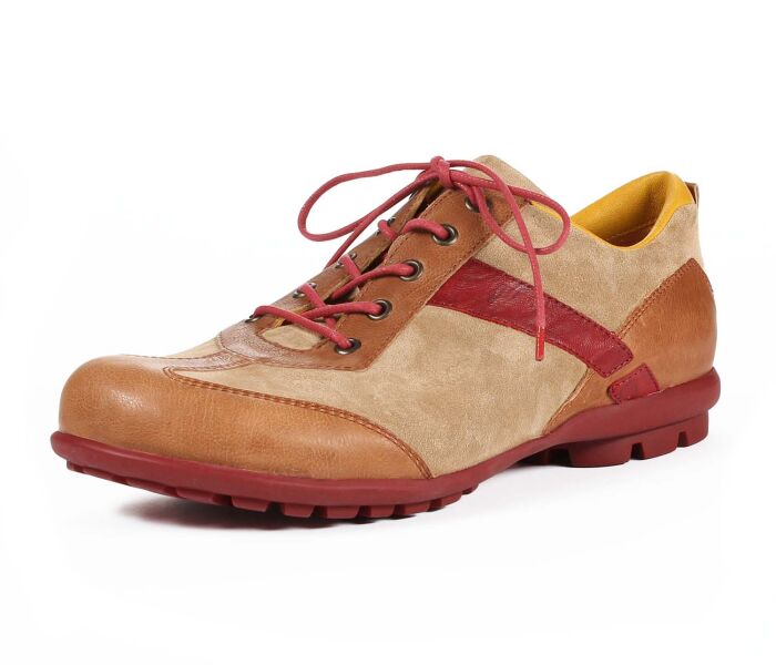 think schn&uuml;rschuhe braun kong beige/kombi 787-4000 fussbett: lederbezogene wechselbare kork-latex-bettung (pflanzlich gegerbt) lederfutter - vegetabil gegerbt 5 mm absatz peppiger neuer langschn&uuml;rer mit stilisiertem think-ausrufezeichen an der aussenseite