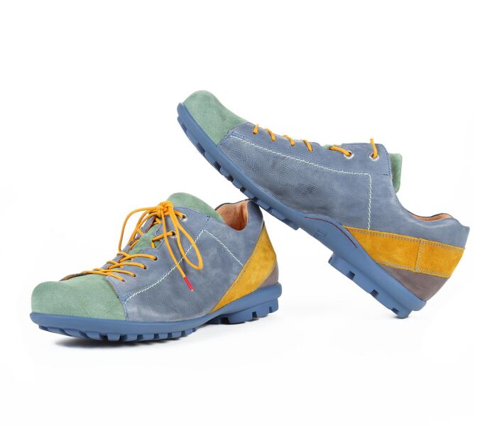 think schnürschuhe bunt kong denim/kombi 590-8020 fussbett: lederbezogene wechselbare kork-latex-bettung (pflanzlich gegerbt) kalbsleder pflanzlich  gegerbt - nicht gefärbt 5 mm absatz extravaganter neuer sneaker mit langer funktions-schnürung in unübersehbarer farbgebung