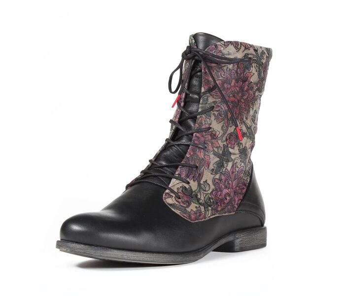 think stiefeletten schwarz agrat schwarz/kombi 33-0000 fussbett: lederbezogene wechselbare kork-latex-bettung (pflanzlich gegerbt) lederfutter - vegetabil gegerbt und ungef&auml;rbt 10 mm comfort-absatz sehr, sehr femininer und bequemer boots mit nahtfreier vorderpartie, durchgehender funktionsschn&uuml;rung und seitlichem reissverschluss f&uuml;r einfachen einstieg.schafth&ouml;he ca. 17 cm