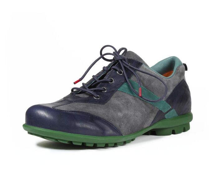 think schn&uuml;rschuhe grau kong navy/kombi 787-8000 fussbett: lederbezogene wechselbare kork-latex-bettung (pflanzlich gegerbt) lederfutter - vegetabil gegerbt und ungef&auml;rbt 5 mm absatz peppiger neuer langschn&uuml;rer mit stilisiertem think-ausrufezeichen an der aussenseite