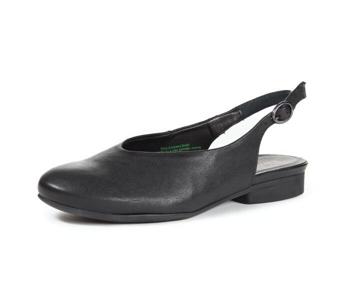 think ballerinas schwarz guad-2 schwarz 731-0000 nicht wechselbare bettung leder pflanzlich  gegerbt 10 mm absatz fersenoffene ballerinas mit kleinem riemchen, sehr chic. aus schuhmachertechnnischen gr&uuml;nden hat dieser sch&ouml;ne schuh keine herausnehmbare bettung.
