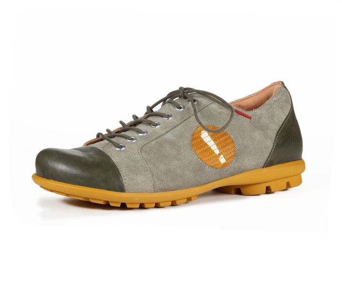 think schn&uuml;rschuhe grau kong jade/kombi 948-7000 fussbett: lederbezogene wechselbare kork-latex-bettung (pflanzlich gegerbt) lederfutter - vegetabil gegerbt und ungef&auml;rbt 5 mm absatz peppiger neuer langschn&uuml;rer mit stilisiertem think-ausrufezeichen an der aussenseite