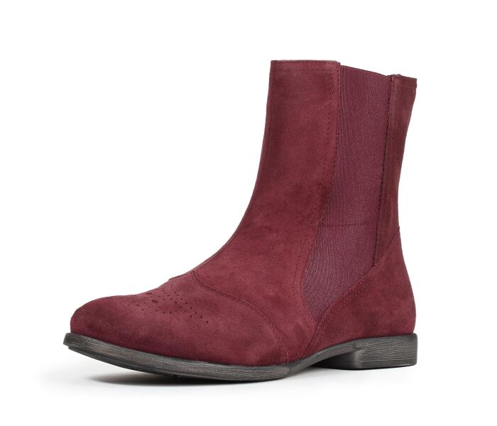 think stiefeletten wein-rot agrat merlot 977-5000 fussbett: lederbezogene wechselbare kork-latex-bettung (pflanzlich gegerbt) leder pflanzlich  gegerbt 10 mm comfort-absatz leichter chelsea-bootie mit klassischer fl&uuml;gelkappe mit lochmuster. seitlicher gummizug und zipper an der innen-seite f&uuml;r einfachen einstieg und guten halt. sieht immer gut angezogen aus. schafth&ouml;he ca. 17 cm